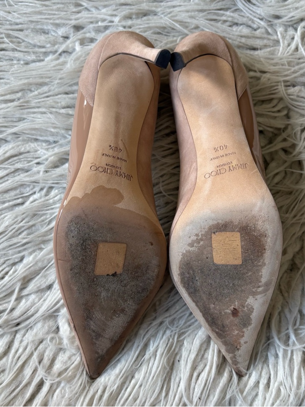 JIMMY CHOO Cass 95mm Ballet Pink Suede & Patent Pointed Toe Pumps EUC Size 40.5 - Picture 10 of 14